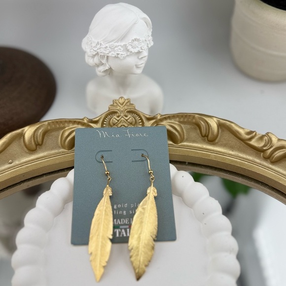 Sterling Silver Mia Fiore Gold Leaf Earrings 18k gold plated Made in Italy - Picture 1 of 4